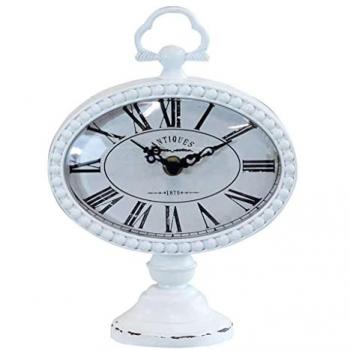 Orologio da Appoggio Elegance Ludovic in Vetro e Acciaio con Numeri Romani 16,5x8,5x22,5 h Bianco