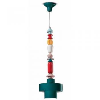 Lampada a Sospensione Decò in Ceramica Blu Petrolio H91