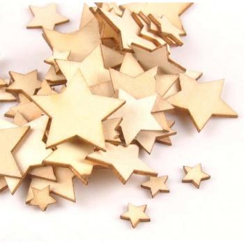50pcs Wooden Star Cutouts for Crafting and Scrapbooking (10/15/20/25/30mm)