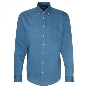 Denim Casual Hemd Regular Fit mit Button-Down-Kragen in Uni Blau