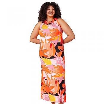 Roman Curve Orange Tropical Stretch Jersey Maxi Dress for Women