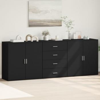 VidaXL 3er Sideboard Set aus Holzwerkstoff Schwarz