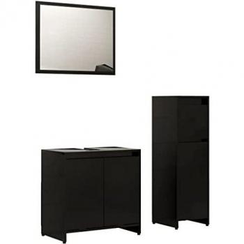 Set di Arredo Bagno 3 Pezzi Nero in Truciolato
