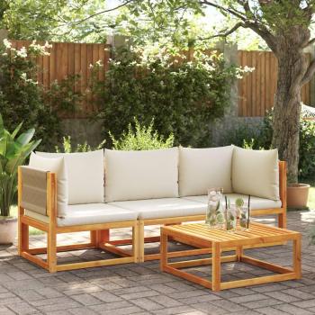 Suite de salon d'été en bois d'acacia, trois fauteuils et coussins