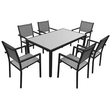 Ensemble de Jardin Happy Garden 6 Places en Textilène Gris