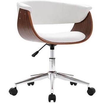 Asiento Ejecutivo Giratorio Madera Curva + Cuero Sintético Blanco
