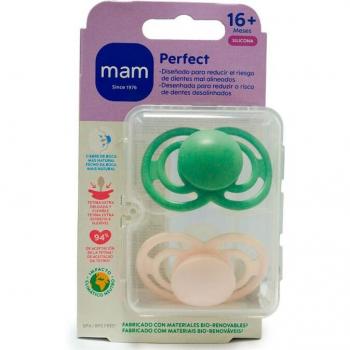 Mam Perfect 16‑Month Symmetrical Silicone Pacifier, Matte Black, Two‑Pack Set