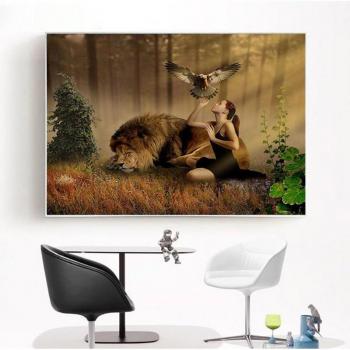 Artisanat en Aiguille : Peinture au Diamant Lion & Hibou 20×30 CM