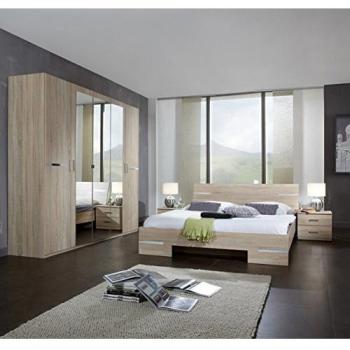 Ensemble de lit adulte avec cadre en panneaux de particules Imitation Chêne