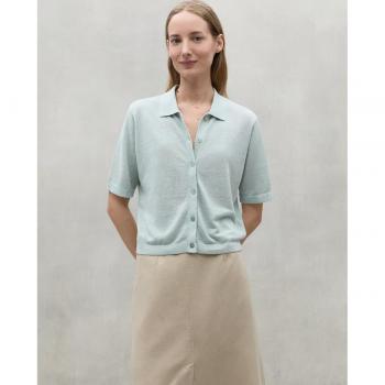 Jersey Ecoalf Juniper azul para mujer, con cuello camisa y botones, talla XS