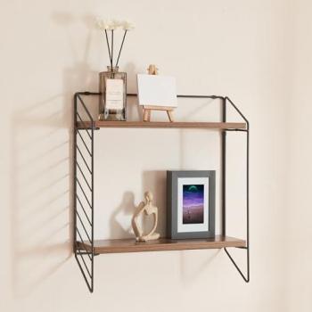 Estantería de Pared Bømlo 2 Niveles 48x42x14 cm Acero/Aglomerado Negro/Efecto Nogal