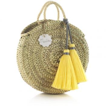 Borsa Rattan Donna Piccola Gialla con Decorazione 10x30x35 Cm