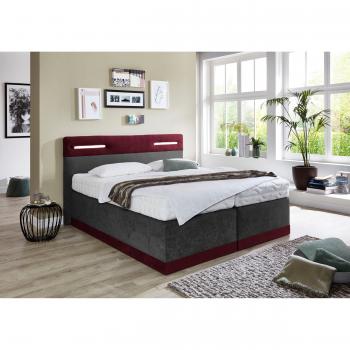 Westfalia Schlafkomfort Boxspringbett 180x200 cm Bordeaux LED – 5‑Zonen Tonnentaschen mit Beleuchtung