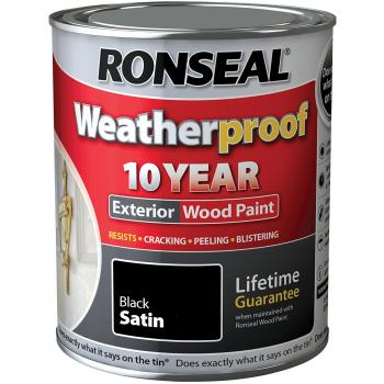 Ronseal 10 Year Weatherproof Exterior Wood Paint Black Satin 750 ml