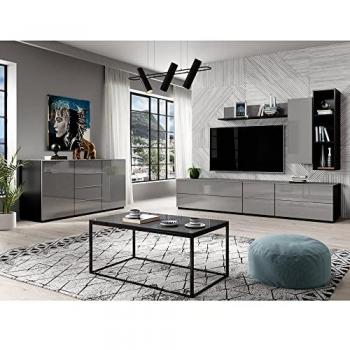 HOOVER-83 Wohnzimmer Möbel Set in grau mit Glasfronten, B/H/T: ca. 250/195/48 cm