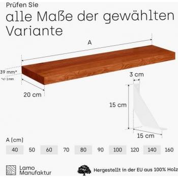 Étagère Murale LWG-01-A-004-40VW : Bois Massif Foncé, Bord Blanc – 40 cm