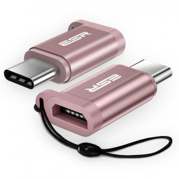 Aluminium USB‑C‑Micro‑USB Adapter Duo (56 kΩ) – ESR, Rosy