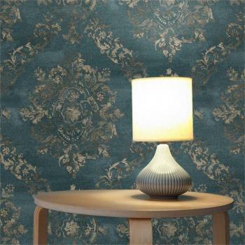 Papier Peint Luxe Nicolo 1849 – Mélange Bleu, Vert et Ornement Beige