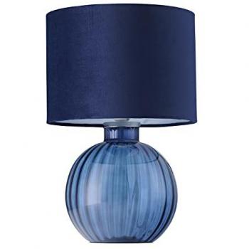Contemporary Ribbed Glass Table Lamp with Velvet Fabric Shade