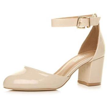 AJVANI Women's Nude Mid-Block Heel Sandals (Buckle + Ankle Strap)
