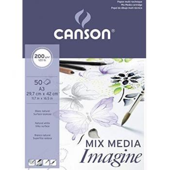 Bloc dibujo multitecnicas Canson Imagine DIN A3 encolado liso 29,7x42 cm 50 hojas 200 gr/m2