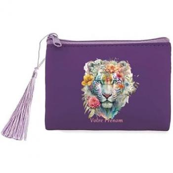 Taperso violet porte-monnaie et porte-clés tigre