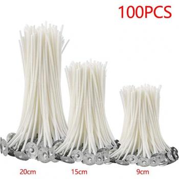 Mechas para velas de algodón puro preenceradas 9/15/20 cm, manualidades de vela, paquete con 100 piezas