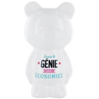 Tirelire Génie des Économies, 12 cm x 11 cm x 22,3 cm, Blanc