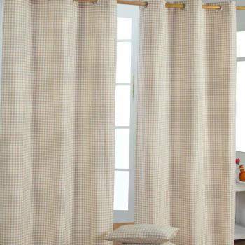 Beige Gingham Gardinen mit Ösen, Set bestehend aus zwei Teilen, jeweils 228 x 137 cm