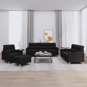 VidaXL 4-Piece Sofa Set Black Fabric with Cushions