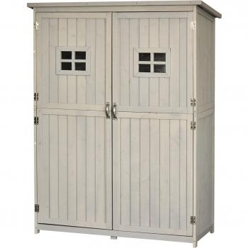 Outsunny Cobertizo de Madera Caseta Exterior Armario Herramientas de Jardinería Doble Puertas Techo Impermeable Compartimientos de Diferentes Tamaños 127.5x50x164cm Madera Maciza