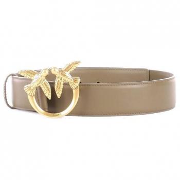 Pinko Women's Gray Leather Belt with Gold Accent (L)