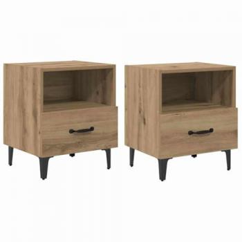 Oak Bedroom Side Table & Drawer Set – 2 Units (vidaXL)
