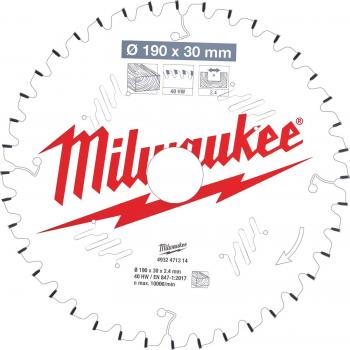 Milwaukee 190mm Negative Rake Circular Saw Blade 40 Teeth