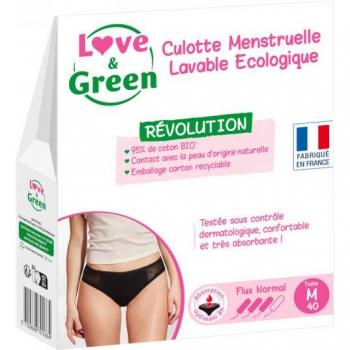Culotte menstruelle lavable écologique noire Love & Green taille M flux normal