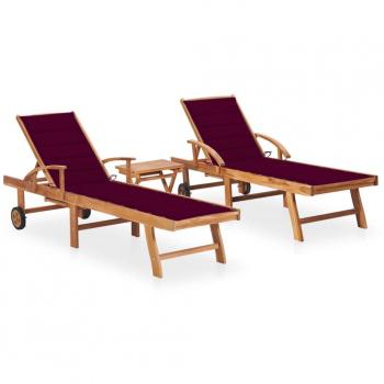 Chaises longues double teck – ensemble table, coussin, patio
