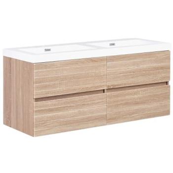 Meuble-lavabo URUCU avec double vasque et 4 tiroirs marron clair