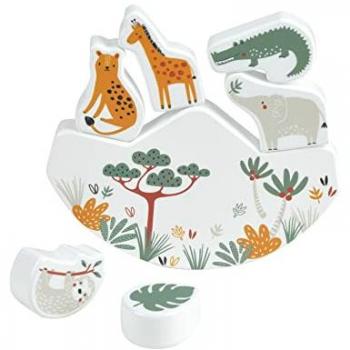 Jeu d'Équilibre en Bois Animaux de la Savane Multicolore 15 x 2 x 14 cm