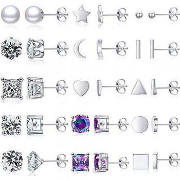 Starry Pearl Pop – 15‑Pack Small Silver Stud Earrings, Multiple Tiny Balls
