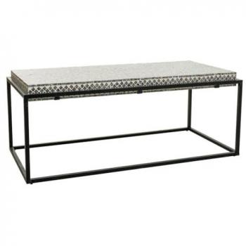 WANDERLUST DECO Mesa de centro rectangular de madera acabado en capiz gris 124x60x49h cm de estilo Art Deco con 2 puertas