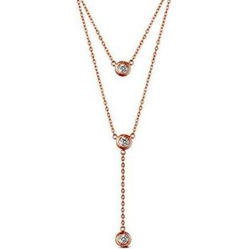 Sweetiee 925 Sterling Silver Double Layered Necklace with Three Round AAA Zircon Pendant Rose Gold
