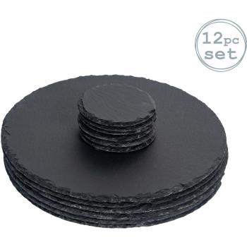 Argon Tableware 12 Piece Round Slate Placemats & Coasters Set
