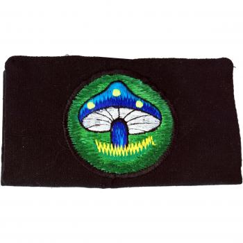 Guru-Shop Goa Mushroom‑Tabakbeutel – Schwarze Drehtasche mit Pilzlogo, einheitliche Größe