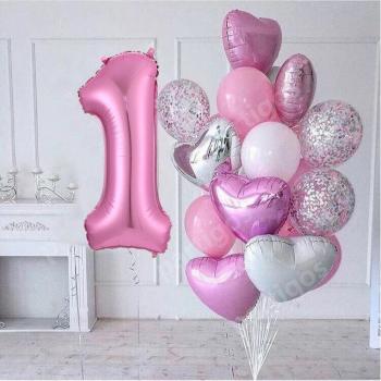 Globos de cumpleaños rosa para niña, 15 unids/lote, globo de 32 pulgadas, decoración para 3 años
