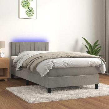 Letto Moderno a Molle con LED e Materasso Grigio Chiaro