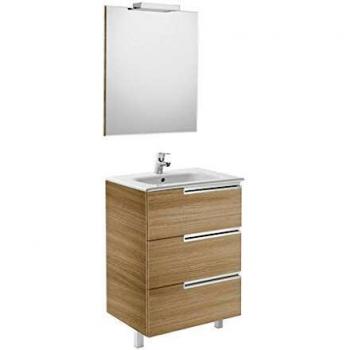 Roca Victoria-N 600mm Light Oak Drawer Unit with Mirror and LED Lighting