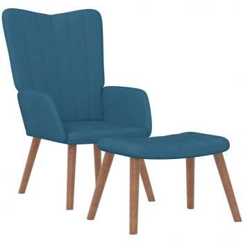 Relaxsessel Blau Samt mit Hocker
