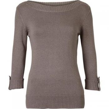 Pull pour femme évasé à col revers – Manches 3/4, coloris Taupe Chiné, série L
