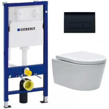 Geberit Inodoro Suspendido SAT con Bastidor UP100 y Placa Negra