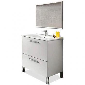 Mobile Bagno a Terra 80 cm Bianco Lucido con Specchio Leeds Standard